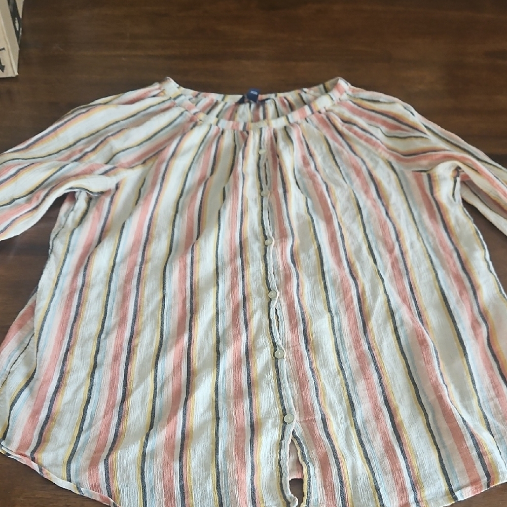 Chaps Pink and Blue 3/4 Sleeve Relaxed Blouse